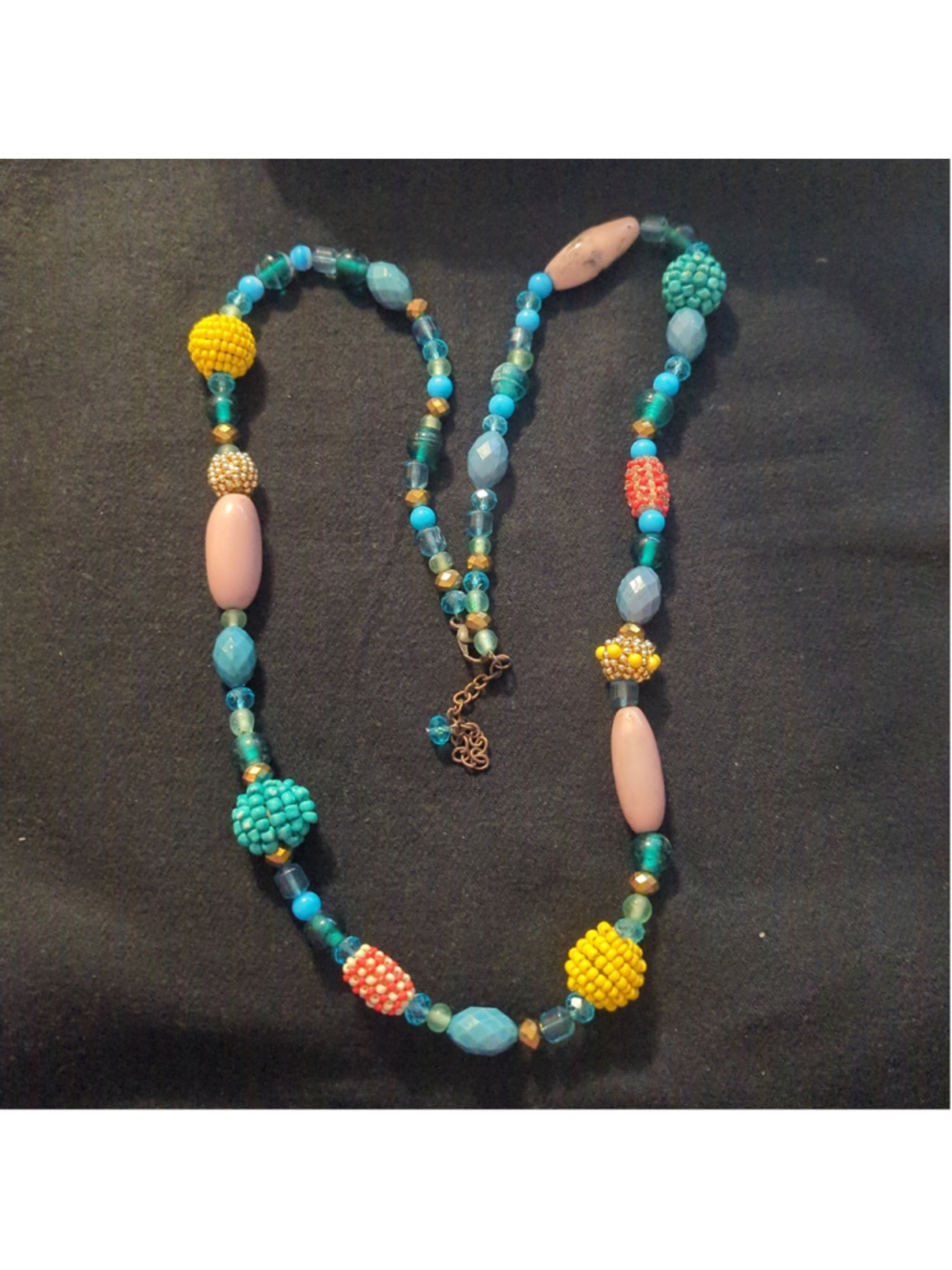Blue Yellow Red Multi Color Beaded Chunky Long Statement Necklace
